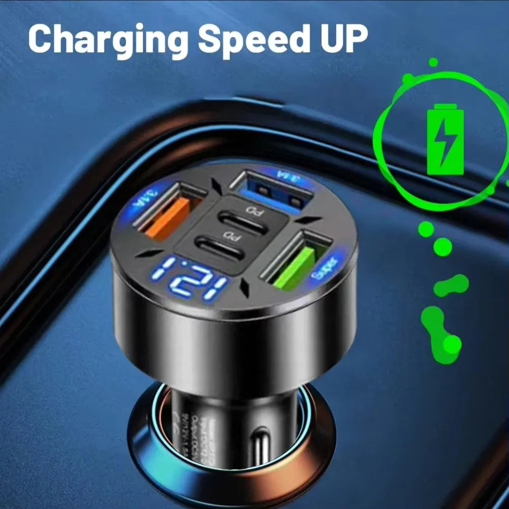 Cargador de Coche 250W 5 Puertos — Carga Rápida PD QC3.0 USB-C 🔌