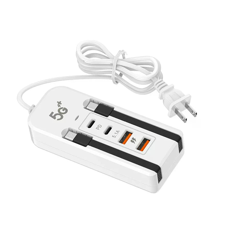 4-Port USB Charger with Extension and PD Fast Charging 🔌