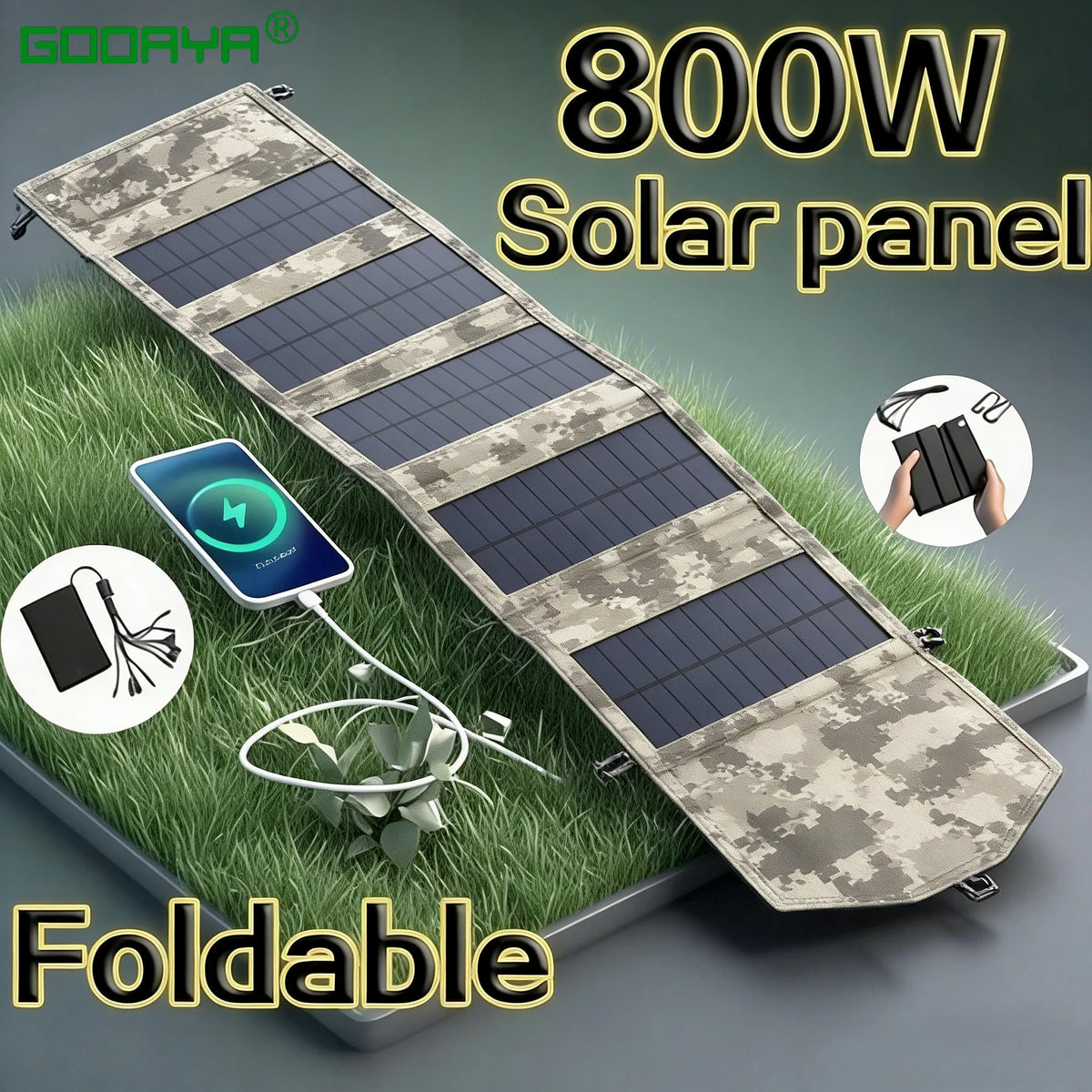 Cargador Solar Plegable con Batería Portátil — USB 5V para Camping y Senderismo