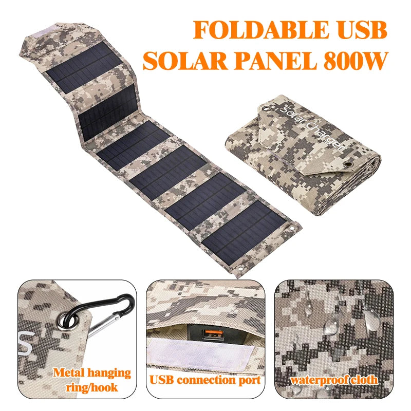 Foldable Solar Charger with Portable Battery — 5V USB for Camping and Hiking