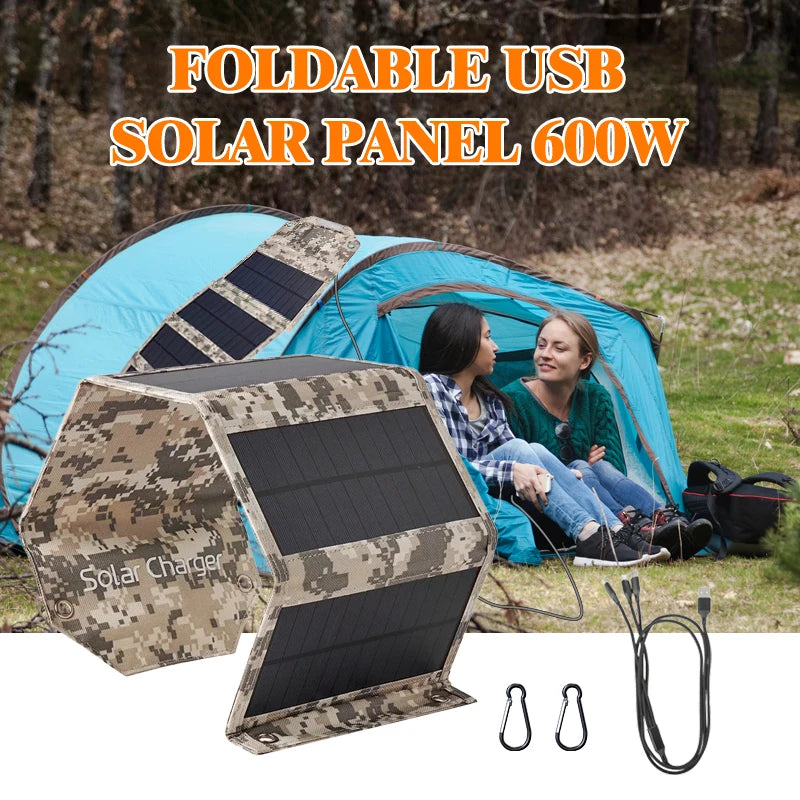 Cargador Solar Plegable con Batería Portátil — USB 5V para Camping y Senderismo