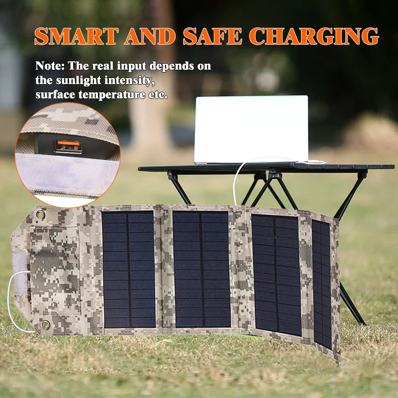 Foldable Solar Charger with Portable Battery — 5V USB for Camping and Hiking