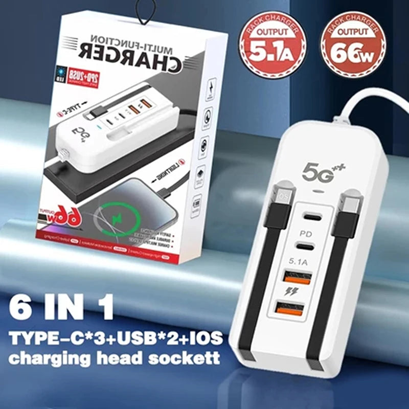Cargador USB 4 Puertos con Extensión y Carga Rápida PD 🔌