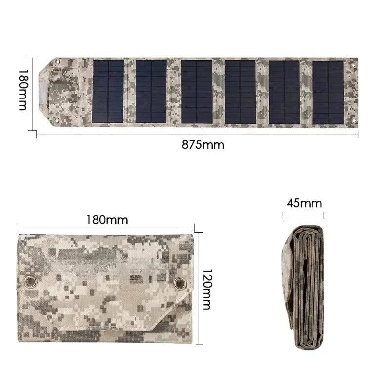 Cargador Solar Plegable con Batería Portátil — USB 5V para Camping y Senderismo