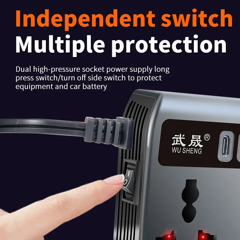 Portable 12V/24V Car Power Inverter — 4 USB + AC Outlet 🚗⚡