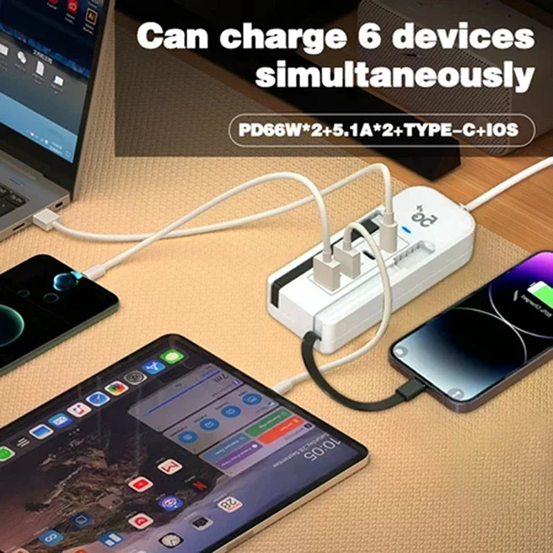 Cargador USB 4 Puertos con Extensión y Carga Rápida PD 🔌