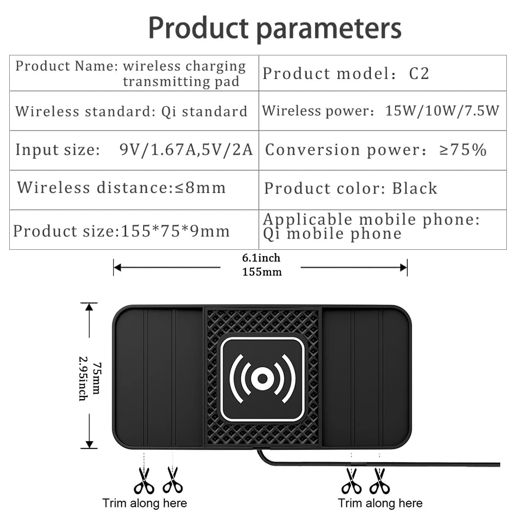 15W Fast Wireless Charging Pad — Non-Slip for Car ⚡