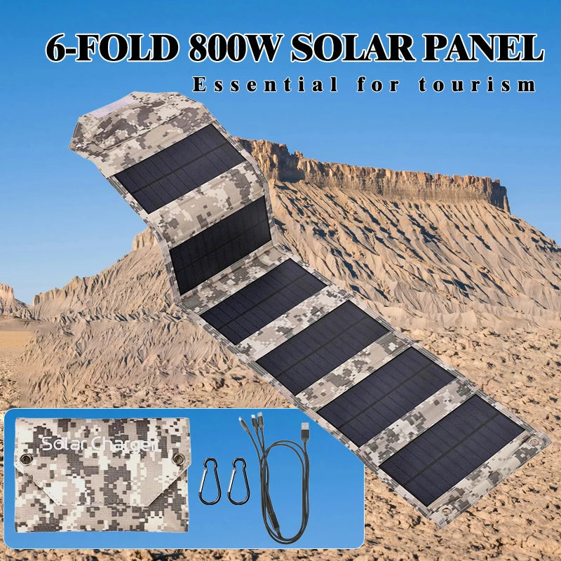 Foldable Solar Charger with Portable Battery — 5V USB for Camping and Hiking