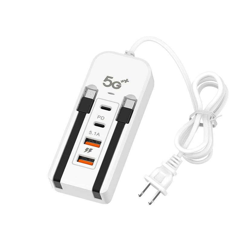 Cargador USB 4 Puertos con Extensión y Carga Rápida PD 🔌