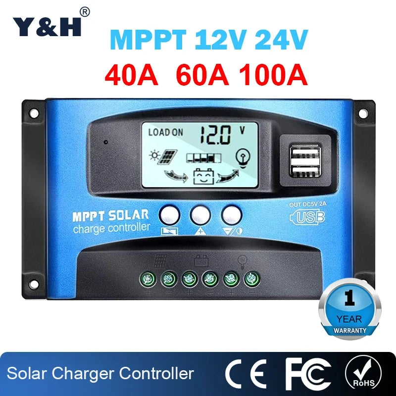 MPPT Solar Charge Controller — 40A / 60A / 100A with LCD and USB