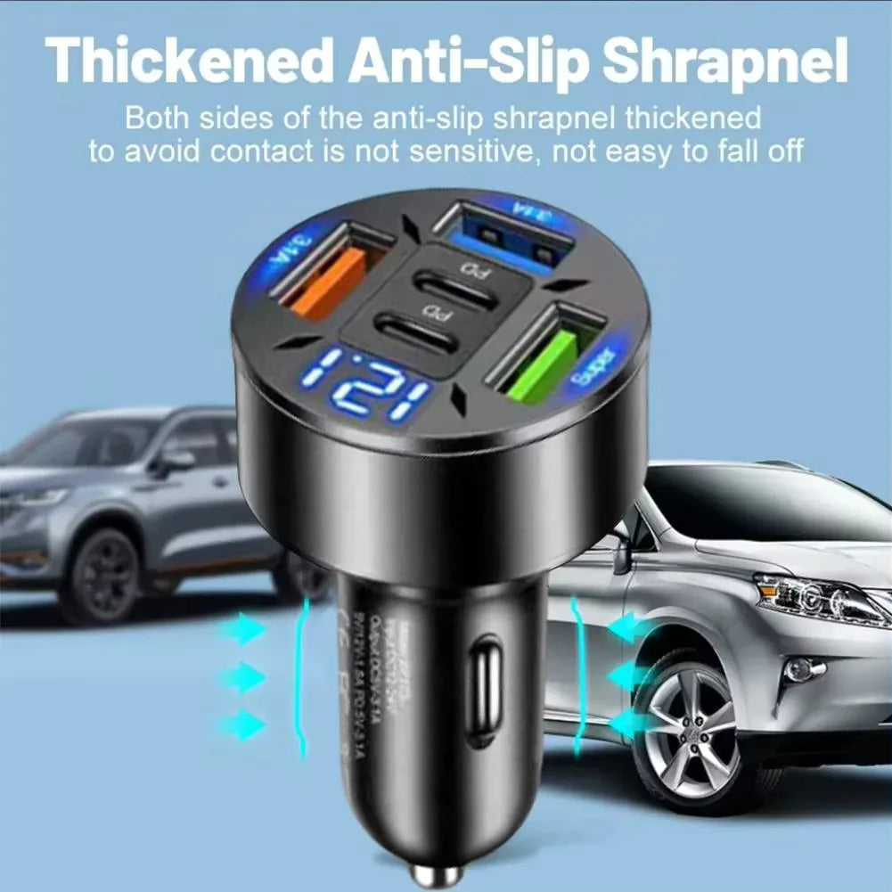 Cargador de Coche 250W 5 Puertos — Carga Rápida PD QC3.0 USB-C 🔌