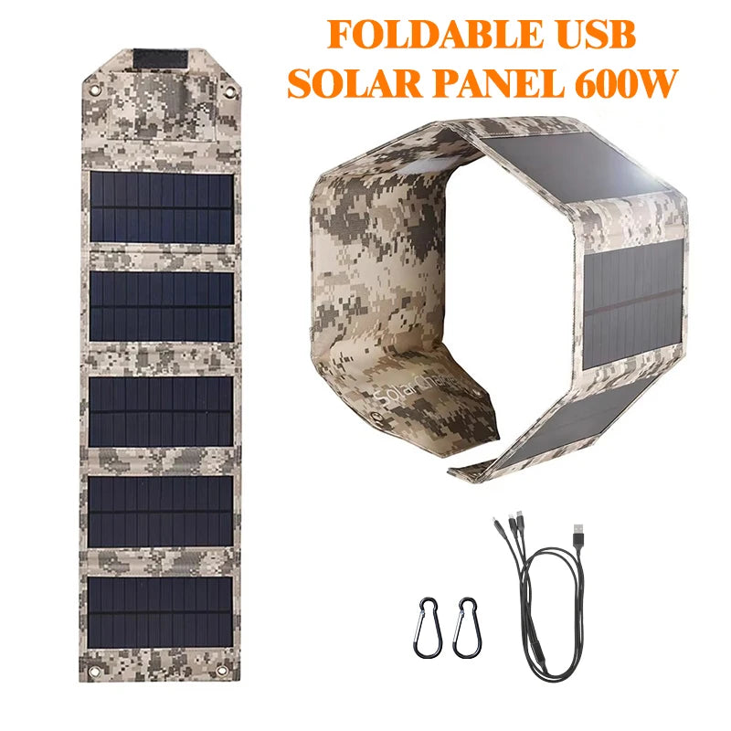 Foldable Solar Charger with Portable Battery — 5V USB for Camping and Hiking
