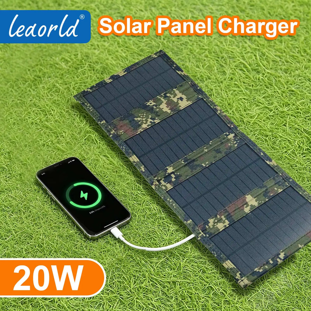 LEAORLD 20W Foldable Solar Charger — High-Efficiency Monocrystalline with USB