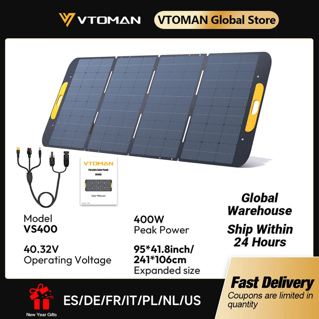 Panel Solar Plegable VTOMAN VS400W — 400W de Alta Eficiencia para Estaciones de Energía