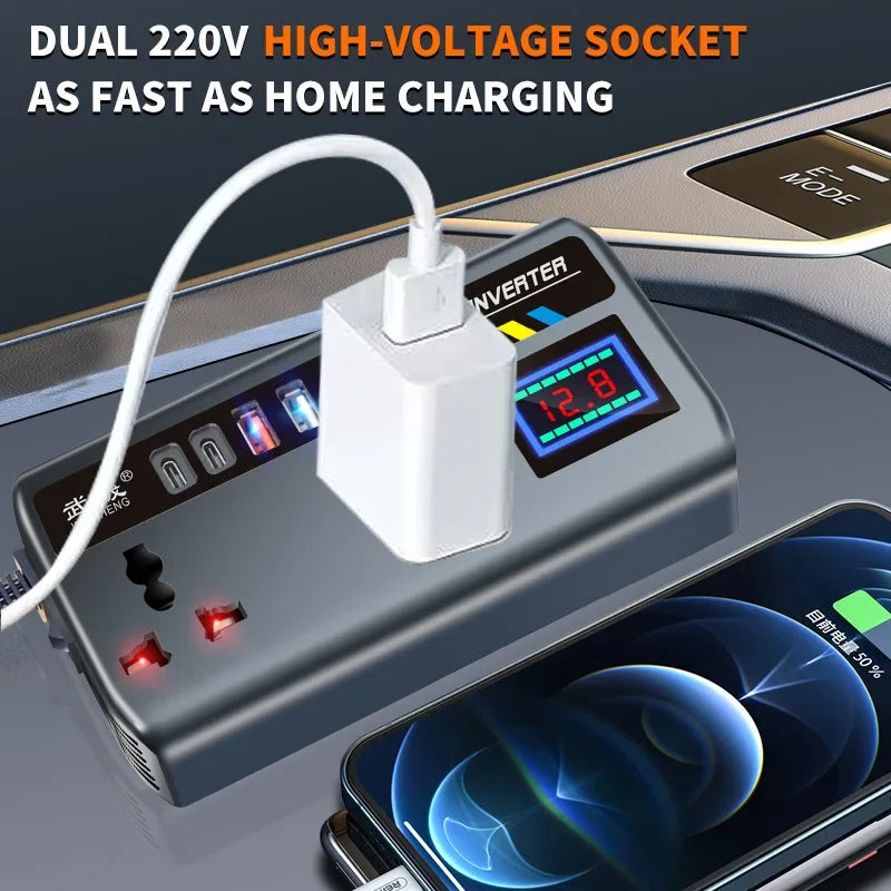 Portable 12V/24V Car Power Inverter — 4 USB + AC Outlet 🚗⚡