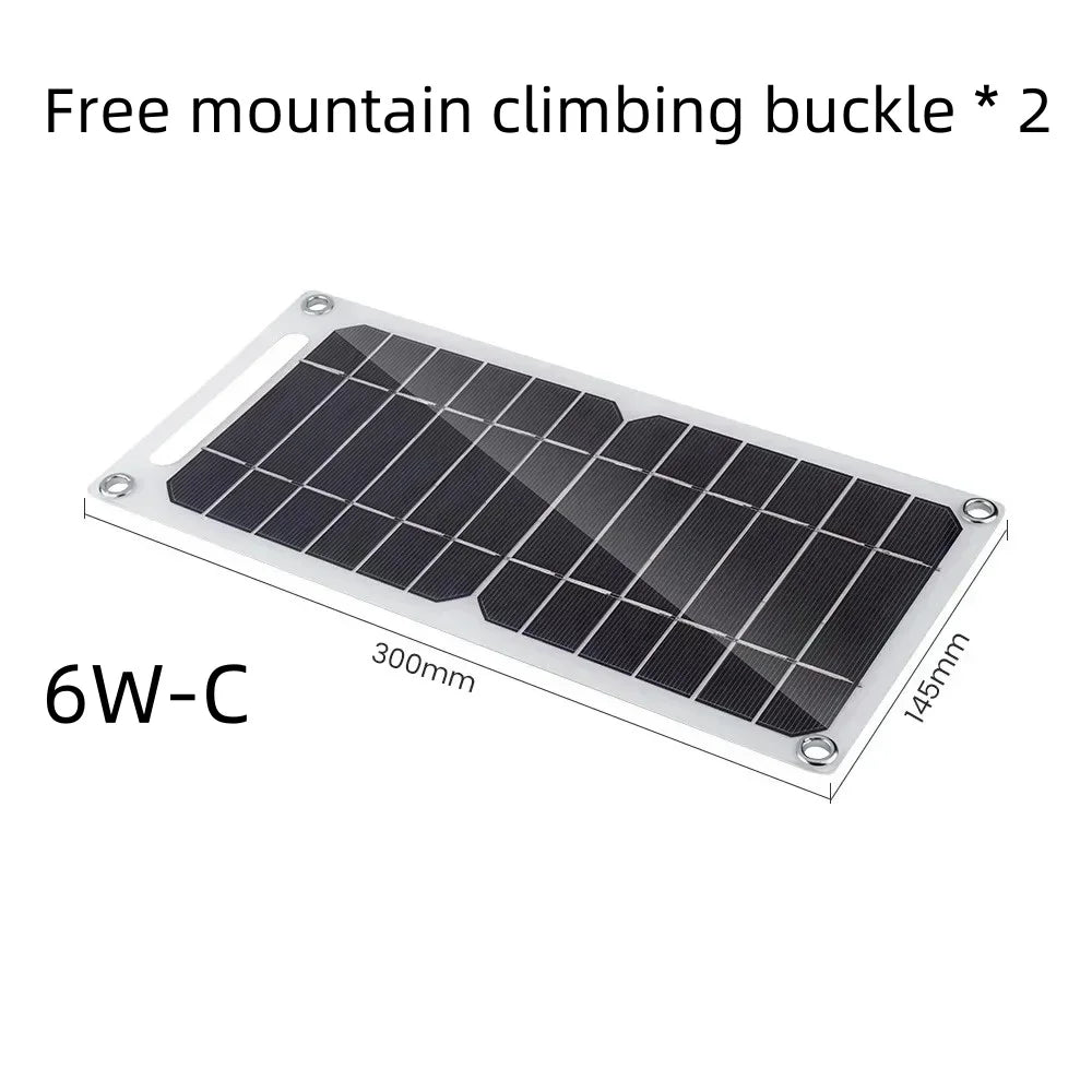 6W USB Solar Charger, Waterproof portable panel for outdoor camping, hiking, mobile phone power bank charging